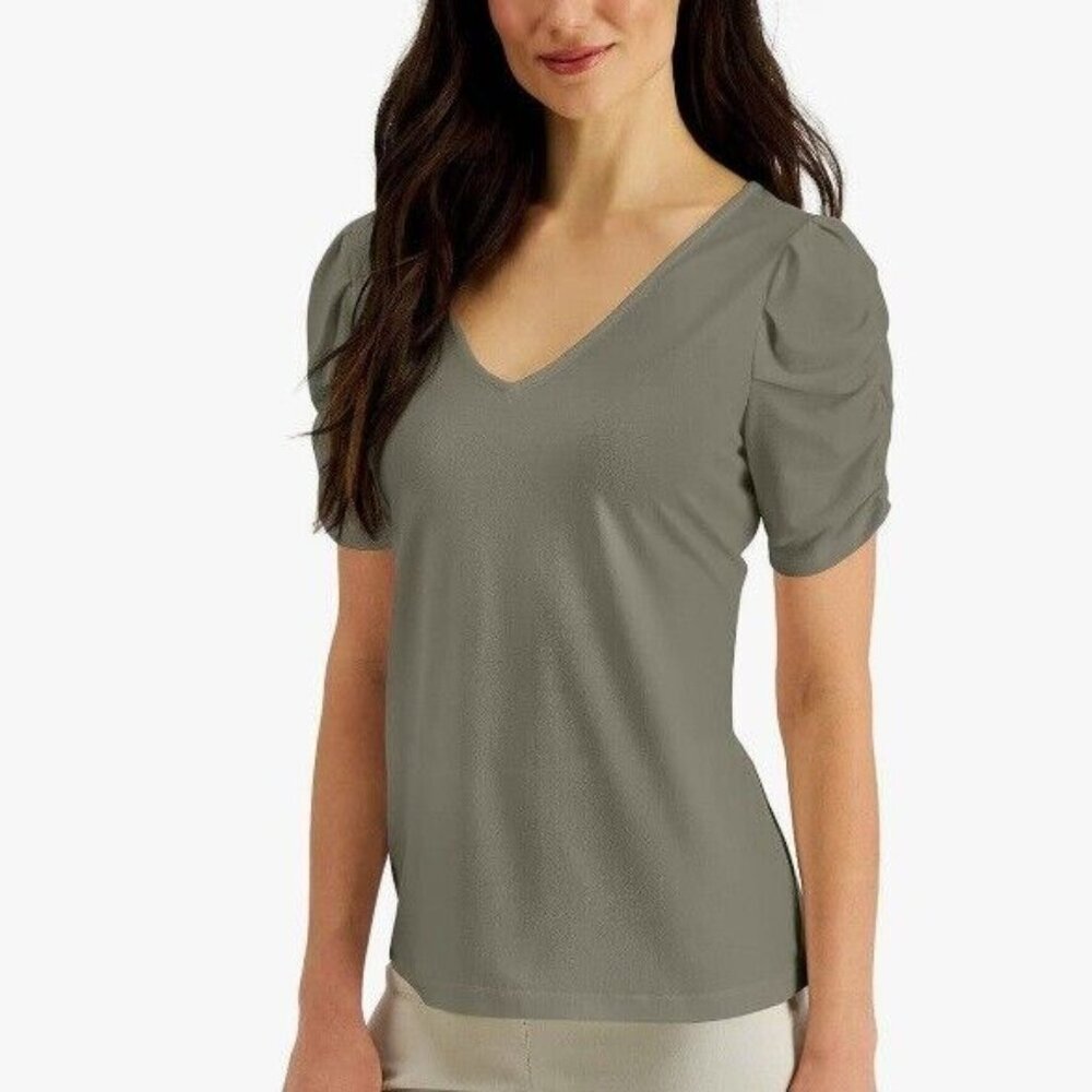 JPR Studio Womens XS Vetiver Green Ruched Sleeve Top NWT AF66